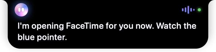 Doing: violet, Springle opening FaceTime and telling you to watch the blue pointer