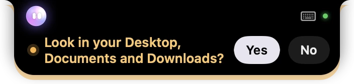 Find anything: the first find asks to look in Desktop, Documents and Downloads