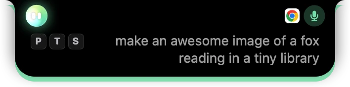 Holding ⌃fn into an AI chat in Chrome with the words under the island: P, T and S at the start of the line
