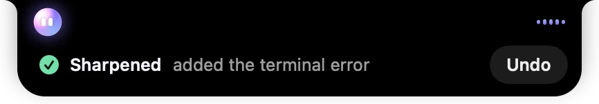 A finish’s receipt under the notch: Sharpened, added the terminal error, with Undo