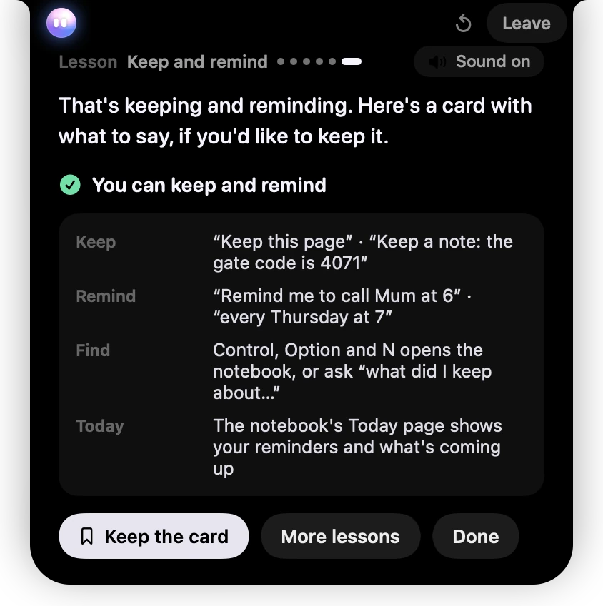 Lesson: the cheat card at the end