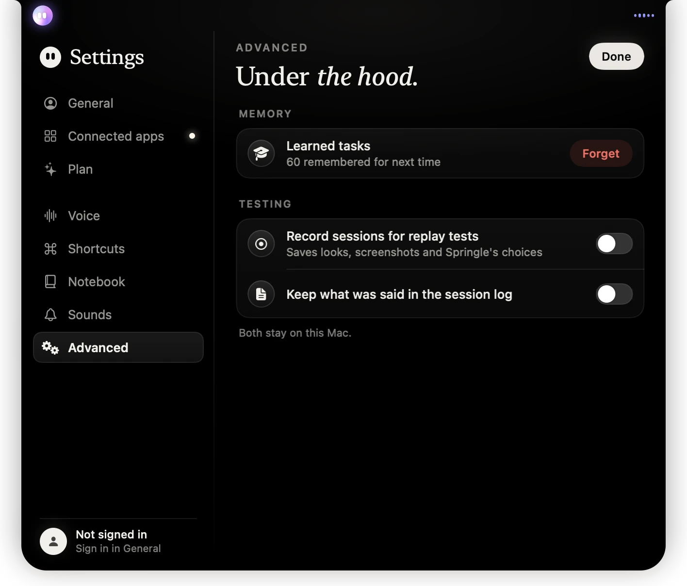 Settings › Advanced