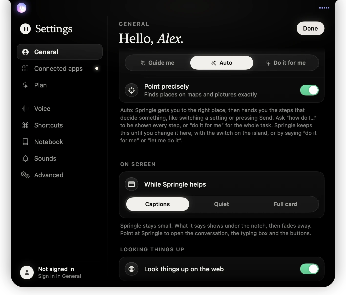 Settings › General scrolled down: On screen, Starting up, updates