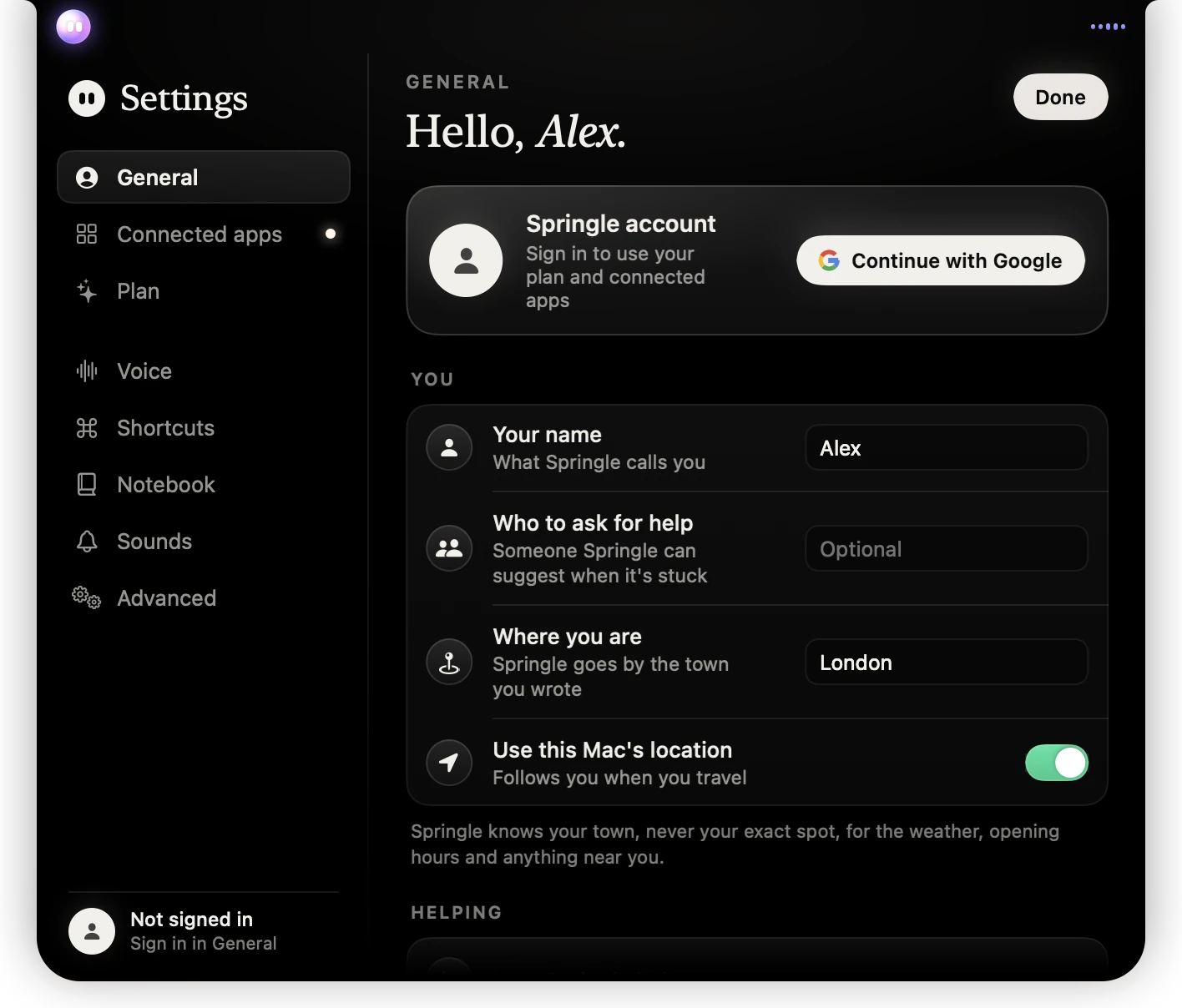 Settings › General