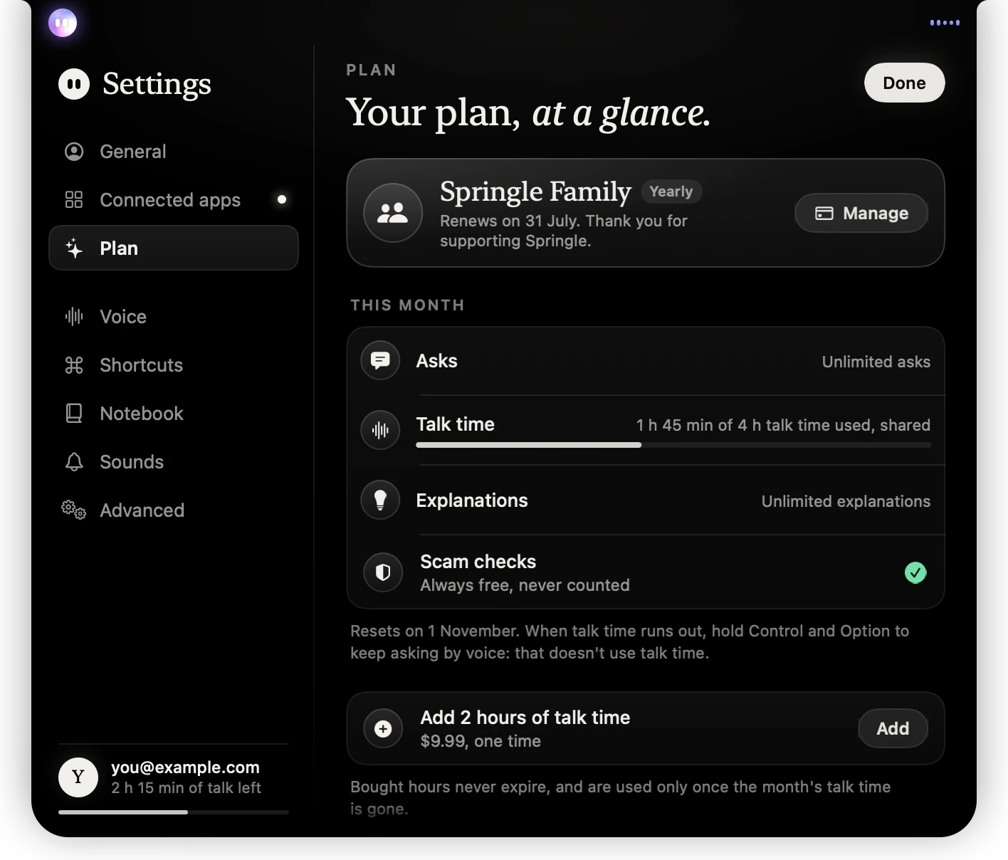 Settings › Plan on Family