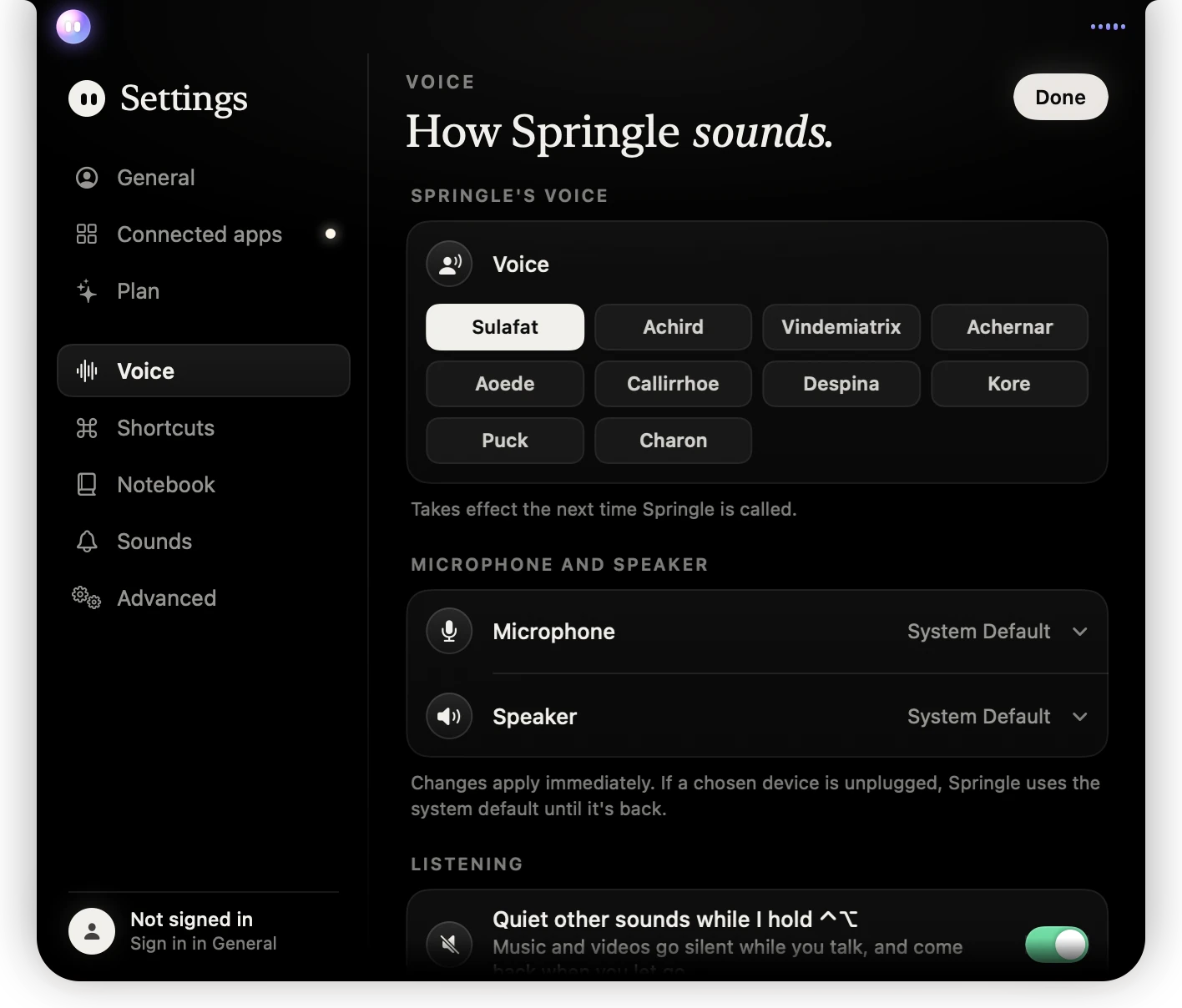 Settings › Voice