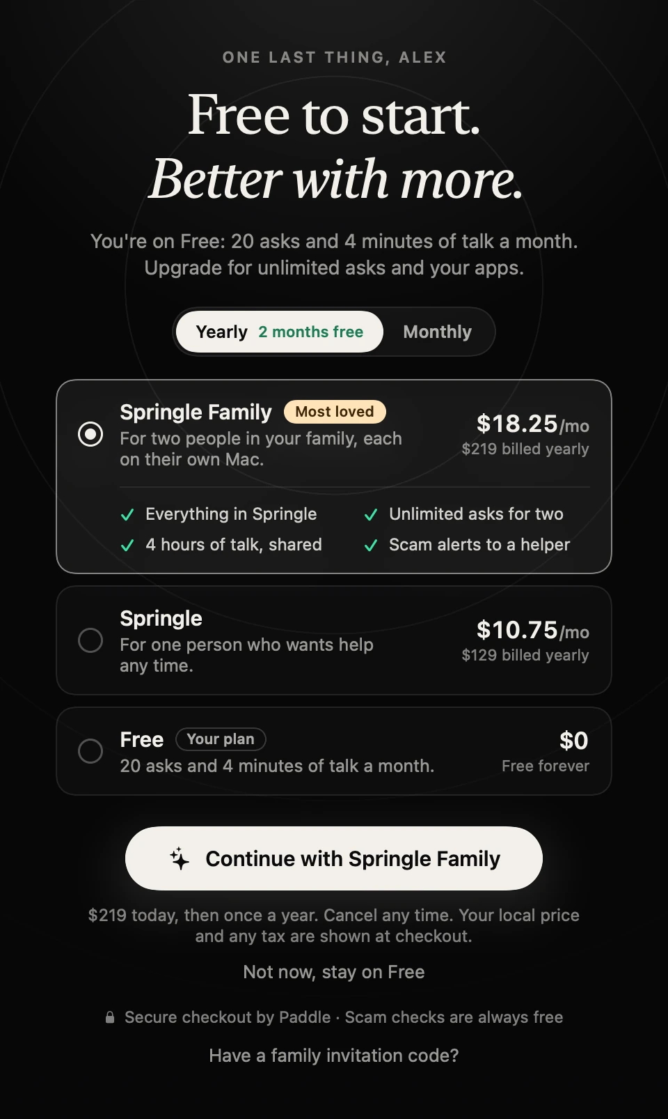 Setup: choose a plan