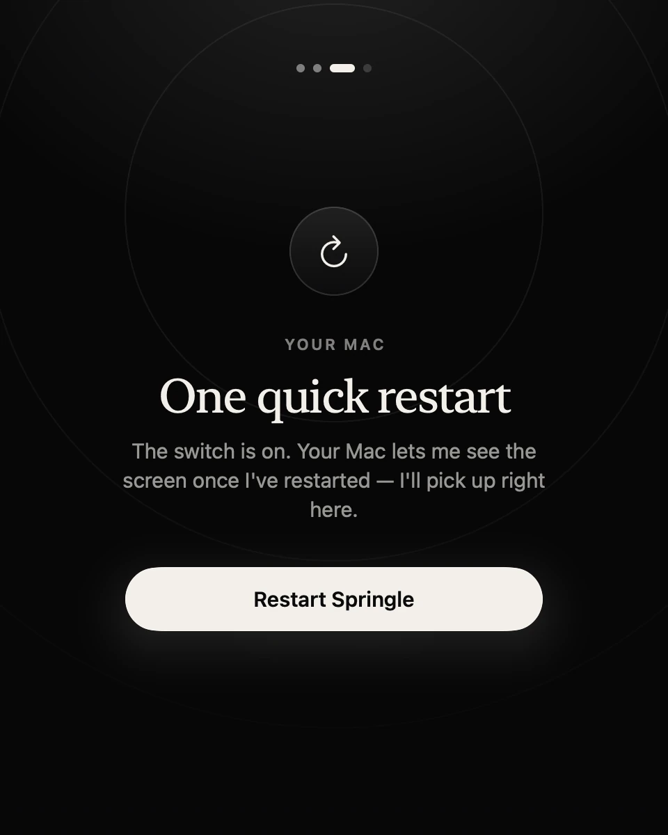 Setup: one quick restart