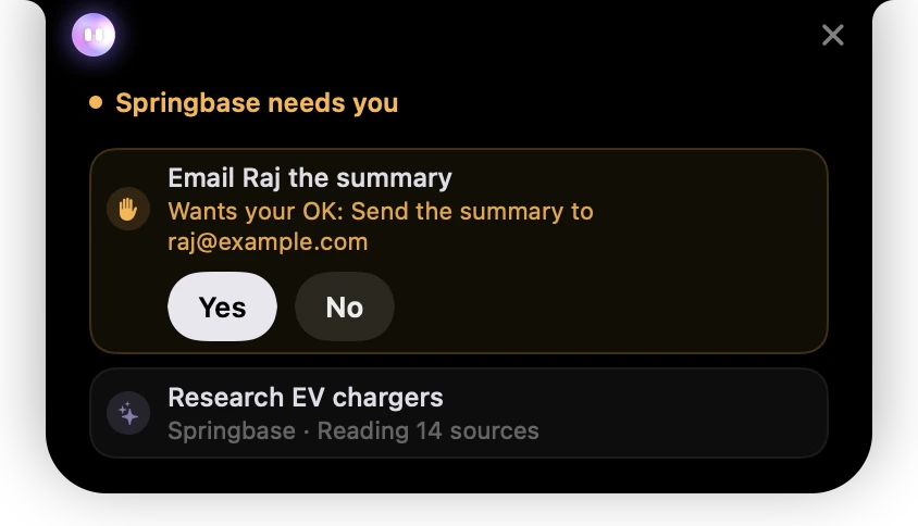 Springbase wants your OK for a send