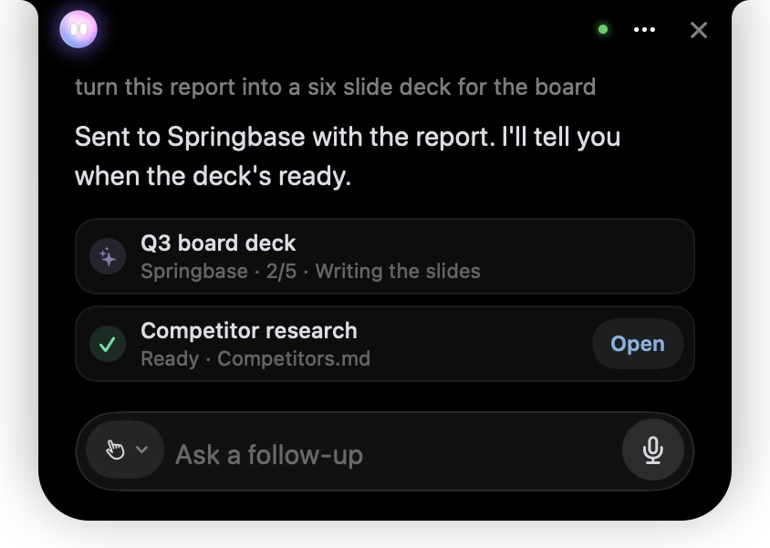 Springbase making a deck while an earlier task is ready